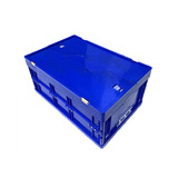 蓝色PP折叠周转箱水果蔬菜折叠箱大号加厚带盖塑料折叠箱物流通用